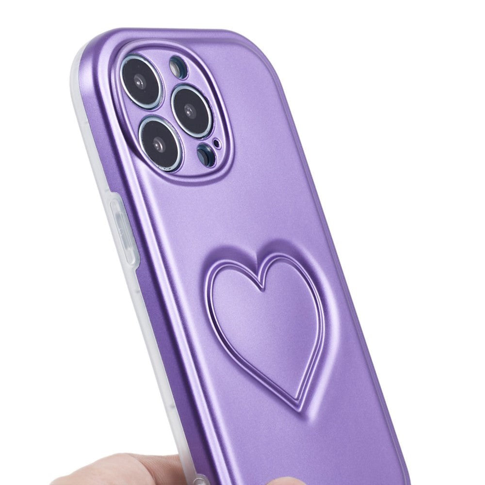 iPhone 15 Pro Flexible Plastic Case w. Heart - Purple