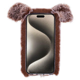 iPhone 15 Pro Flexible Plastic Back Cover w. Fur - Pig - Brown