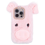 iPhone 15 Pro Flexible Plastic Back Cover w. Fur - Pig - Pink