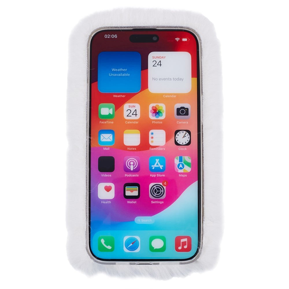 iPhone 15 Pro Flexible Plastic Back Cover w. Fur - Heart - Red / White