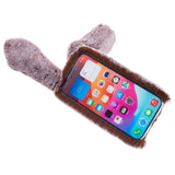 iPhone 15 Pro Flexible Plastic Back Cover w. Fur - Bunny Ears - Brown