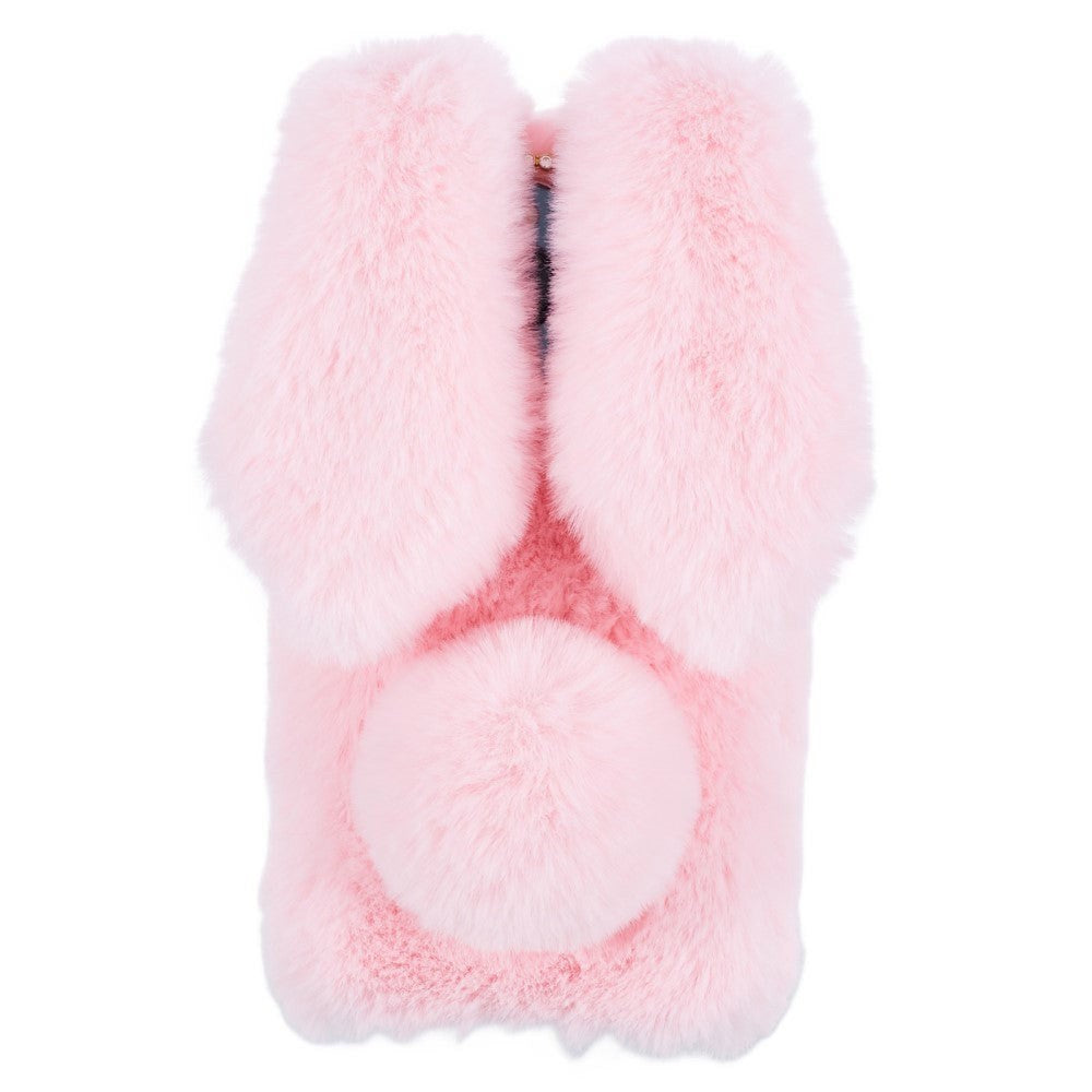 iPhone 15 Pro Flexible Plastic Back Cover w. Fur - Bunny Ears - Pink