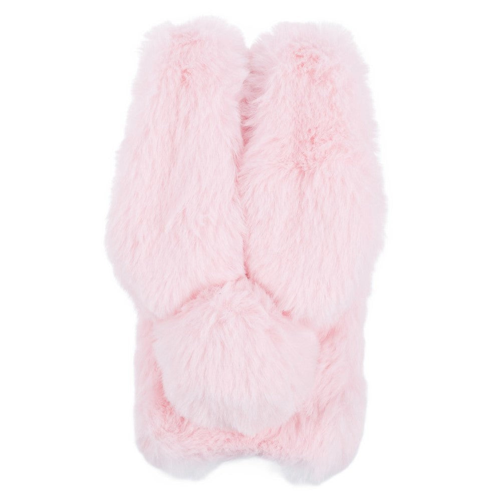 iPhone 15 Flexible Plastic Back Cover w. Fur - Bunny Ears - Pink