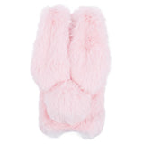 iPhone 15 Flexible Plastic Back Cover w. Fur - Bunny Ears - Pink