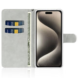 iPhone 15 Pro PU Leather Flip Case with Wallet & Strap - Glitter Design - Silver