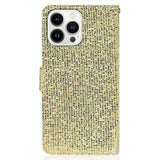 iPhone 15 Pro PU Leather Flip Case with Wallet & Strap - Glitter Design - Gold