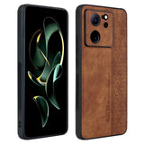 Xiaomi 13T / 13T Pro AZNS Leather Covered Plastic Case w. Pattern - Brown