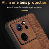 Xiaomi 13T / 13T Pro AZNS Leather Covered Plastic Case w. Pattern - Brown