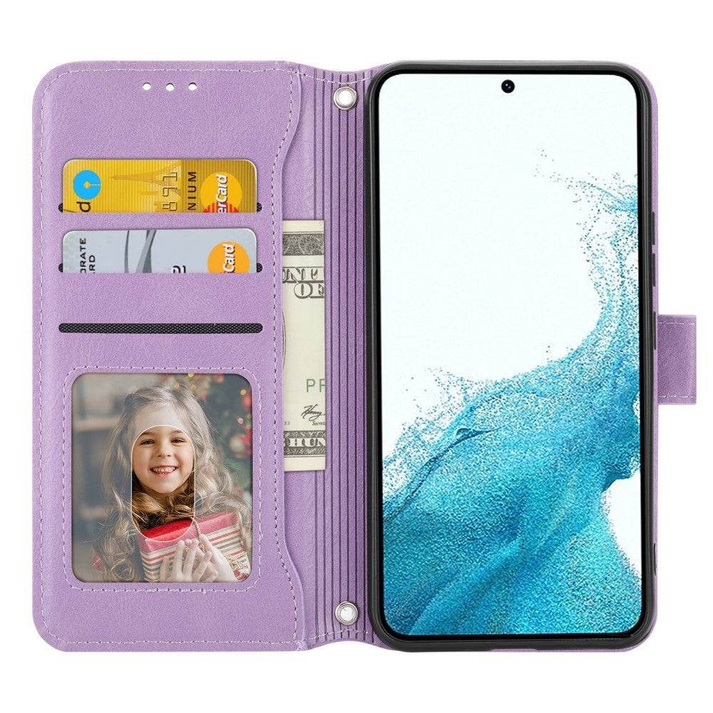 Samsung Galaxy A25 (5G) Leather Flip Case w. Zip Pocket & Strap - Purple