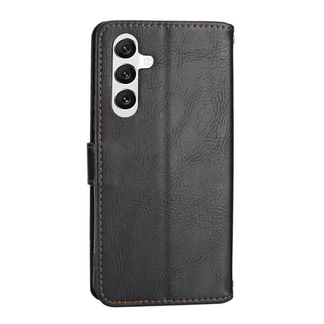 Samsung Galaxy A25 (5G) Leather Flip Case w. Zip Pocket & Strap - Black