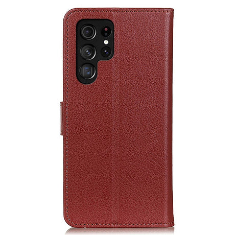 Samsung Galaxy S24 Ultra PU Litchi Leather Wallet Case - Brown