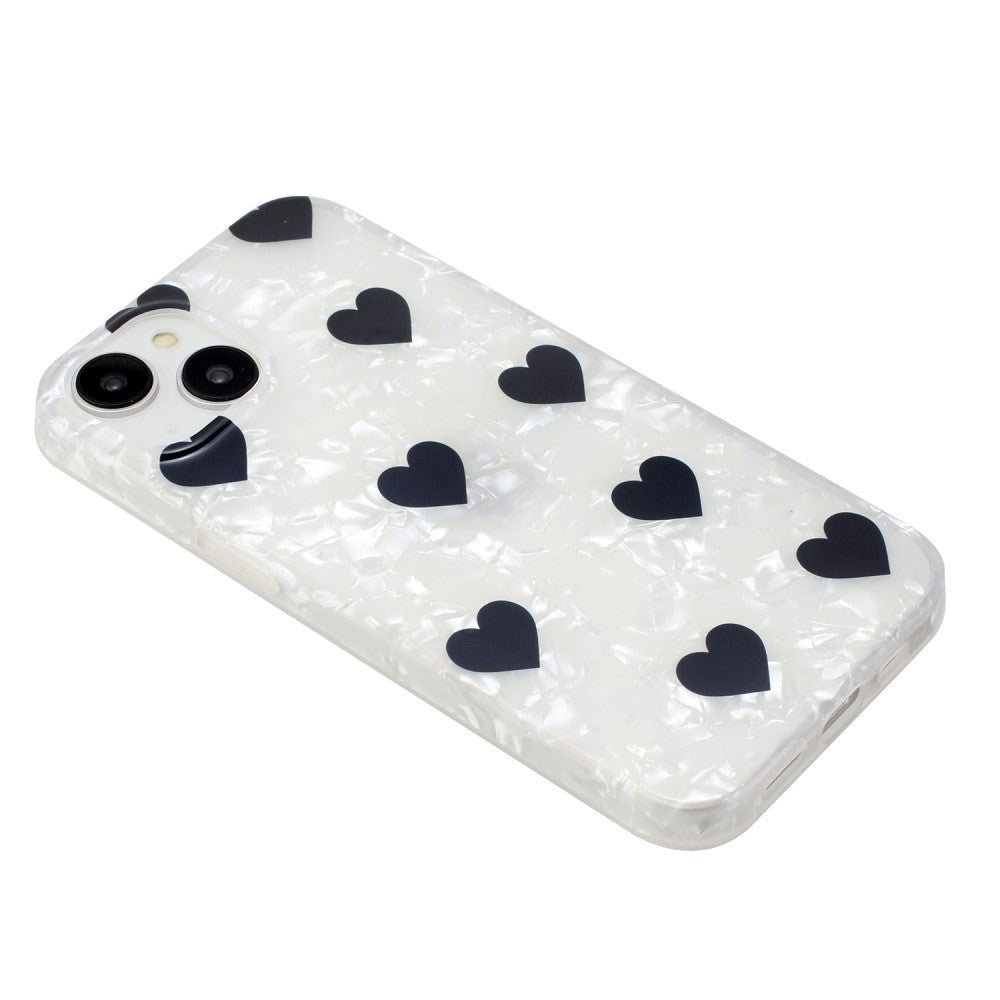 iPhone 15 Flexible Plastic Case w. Motif - Black Hearts