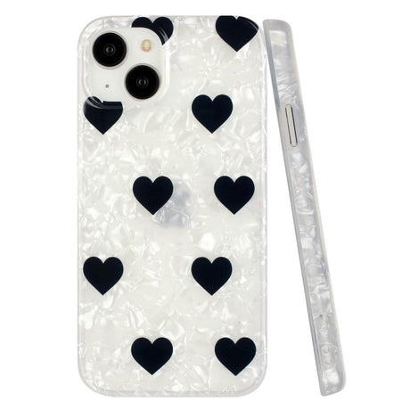 iPhone 15 Flexible Plastic Case w. Motif - Black Hearts