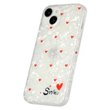 iPhone 15 Flexible Plastic Case w. Motif - Smile m w. Red Hearts