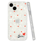 iPhone 15 Flexible Plastic Case w. Motif - Smile m w. Red Hearts