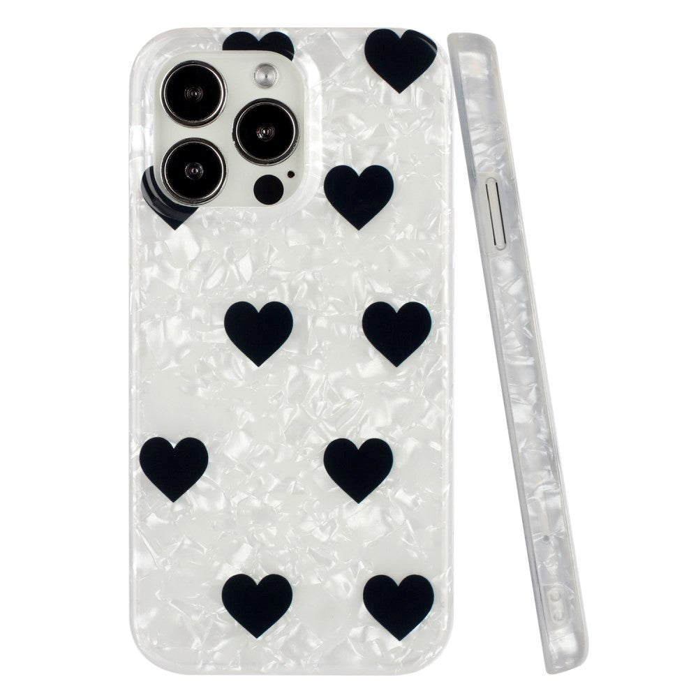 iPhone 15 Pro Flexible Plastic Case w. Motif - Black Hearts