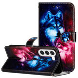 Samsung Galaxy S24 PU Leather Flip Case w. Wallet and Strap - Wolves