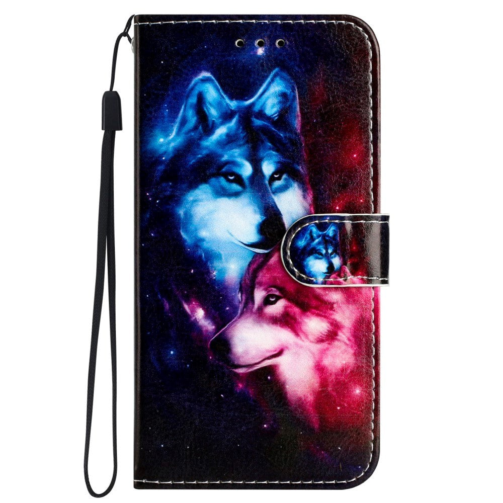 Samsung Galaxy S24 PU Leather Flip Case w. Wallet and Strap - Wolves