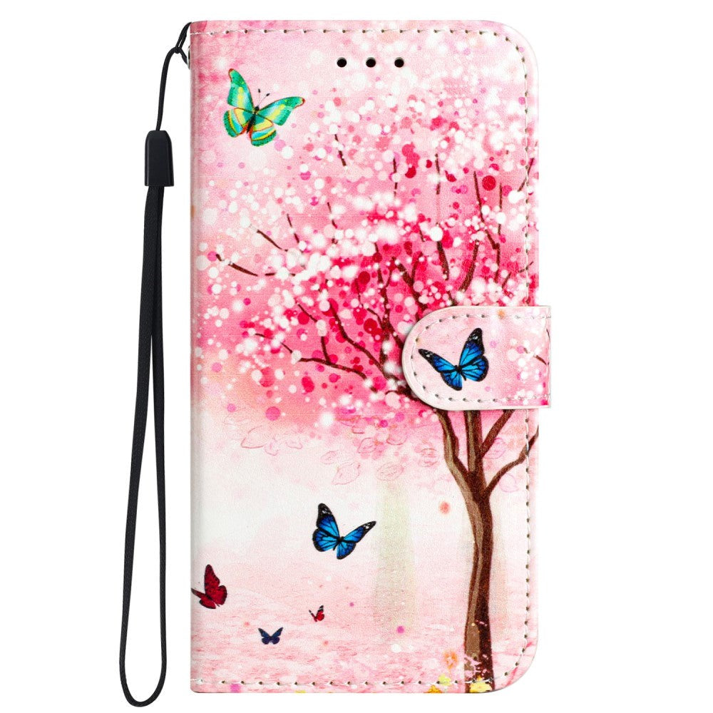 Samsung Galaxy S24 PU Leather Flip Case w. Wallet and Strap - Pink Tree