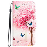 Samsung Galaxy S24 PU Leather Flip Case w. Wallet and Strap - Pink Tree