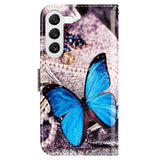 Samsung Galaxy S24 PU Leather Flip Case w. Wallet and Strap - Blue Butterfly