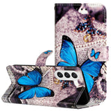 Samsung Galaxy S24 PU Leather Flip Case w. Wallet and Strap - Blue Butterfly