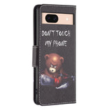 EIDERWOOD Google Pixel 8a Leather Flip Case w. Wallet & Print - "Don't Touch My Phone" - Bear