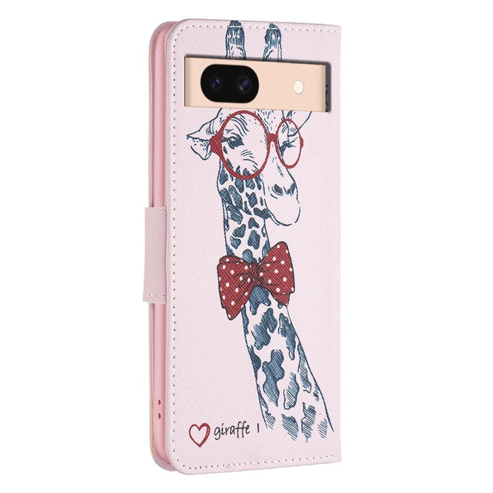 EIDERWOOD Google Pixel 8a Leather Flip Case w. Wallet & Print - Giraffe