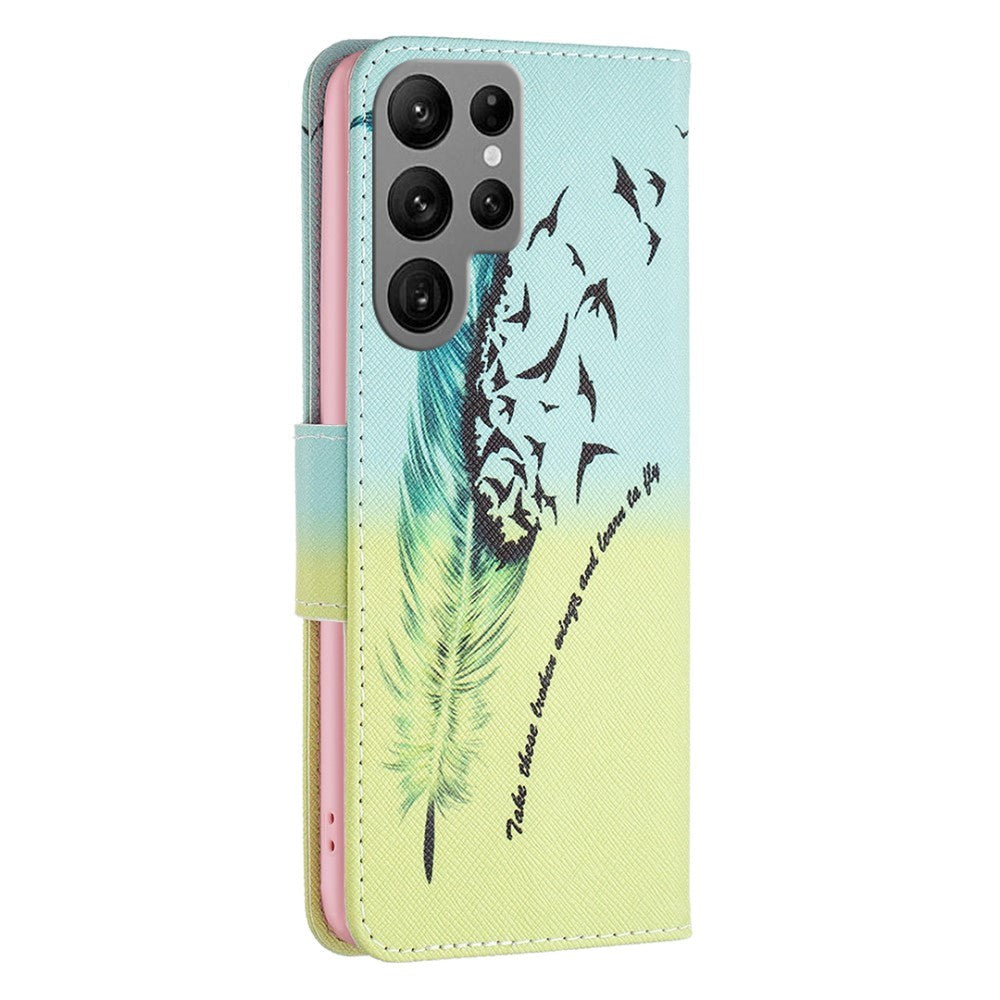 Samsung Galaxy S24 Ultra Leather Wallet Case w. Print - Feathers with birds