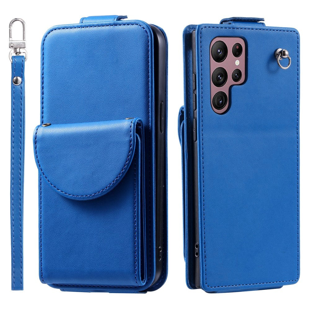 Samsung Galaxy S24 Ultra Vertical Faux Leather Flip Case with Wallet / Stand Function / Strap - Blue