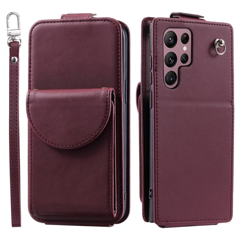 Samsung Galaxy S24 Ultra Vertical Faux Leather Flip Case with Wallet / Stand Function / Strap - Red