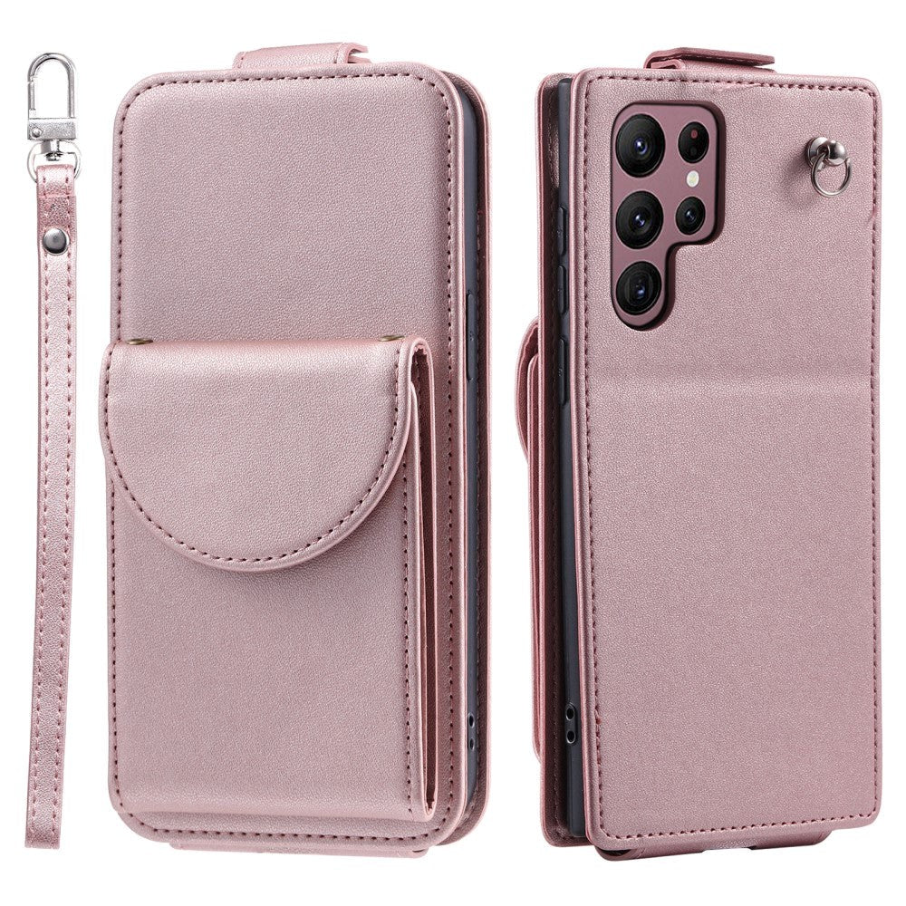 Samsung Galaxy S24 Ultra Vertical Faux Leather Flip Case with Wallet / Stand Function / Strap - Rose Gold