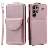 Samsung Galaxy S24 Ultra Vertical Faux Leather Flip Case with Wallet / Stand Function / Strap - Rose Gold