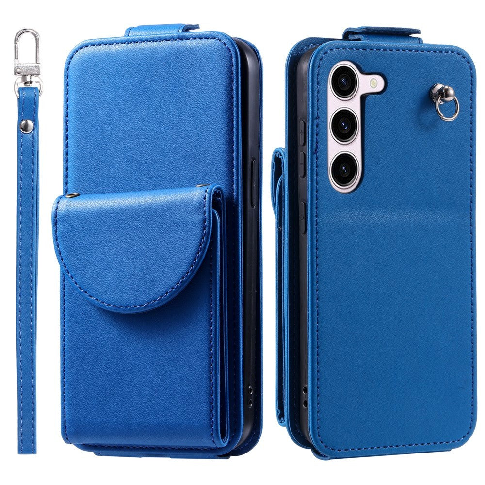 Samsung Galaxy S23 Vertical Faux Leather Flip Case with Wallet / Stand Function / Strap - Blue