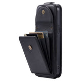 iPhone 15 Pro Vertical Faux Leather Flip Case with Wallet / Stand Function / Strap - Black