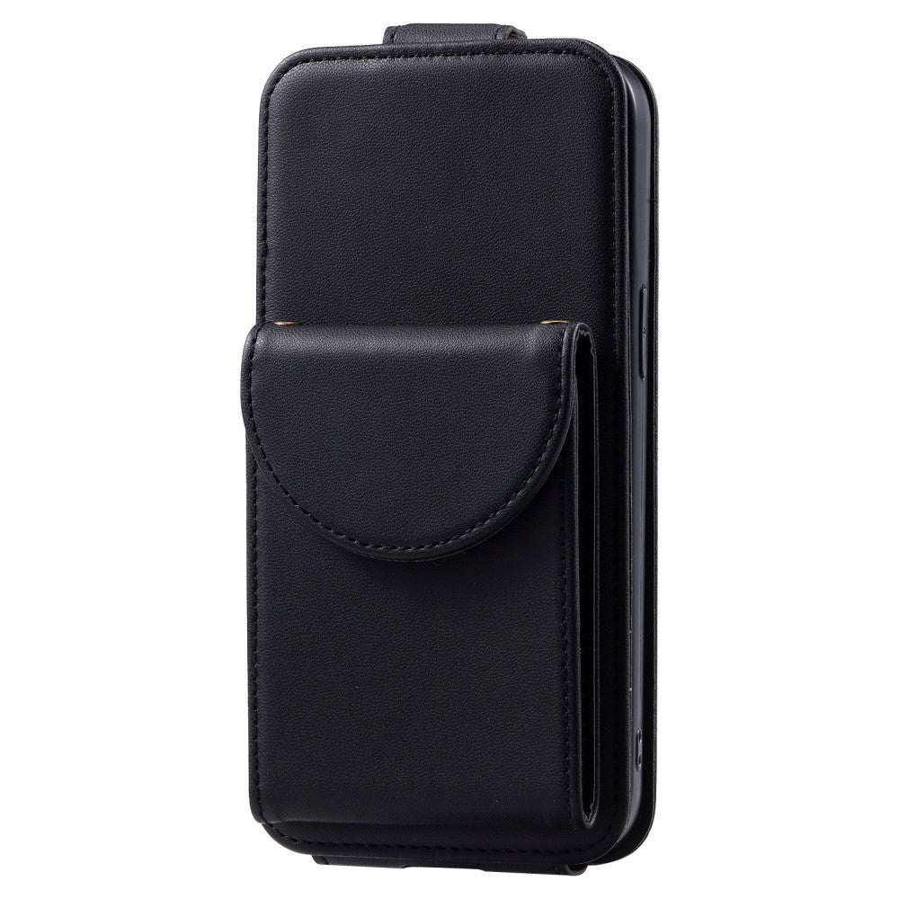 iPhone 15 Pro Vertical Faux Leather Flip Case with Wallet / Stand Function / Strap - Black