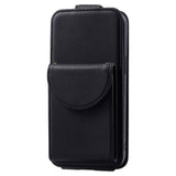 iPhone 15 Pro Vertical Faux Leather Flip Case with Wallet / Stand Function / Strap - Black