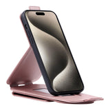 iPhone 15 Pro Vertical Faux Leather Flip Case with Wallet / Stand Function / Strap - Rose Gold