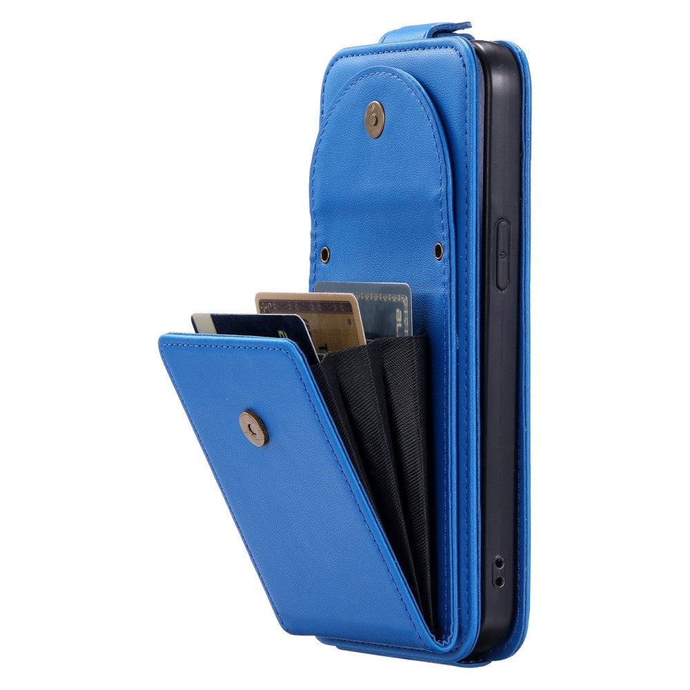 iPhone 15 Pro Vertical Faux Leather Flip Case with Wallet / Stand Function / Strap - Blue