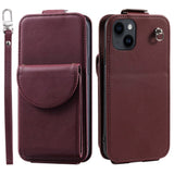 iPhone 15 Vertical Faux Leather Flip Case with Wallet / Stand Function / Strap - Red