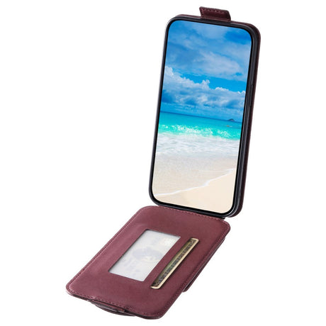 iPhone 15 Vertical Faux Leather Flip Case with Wallet / Stand Function / Strap - Red