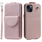 iPhone 15 Vertical Faux Leather Flip Case with Wallet / Stand Function / Strap - Rose Gold