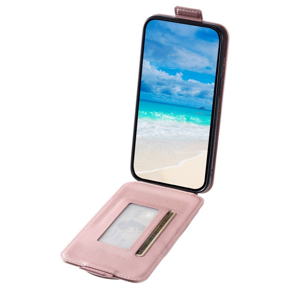 iPhone 15 Vertical Faux Leather Flip Case with Wallet / Stand Function / Strap - Rose Gold