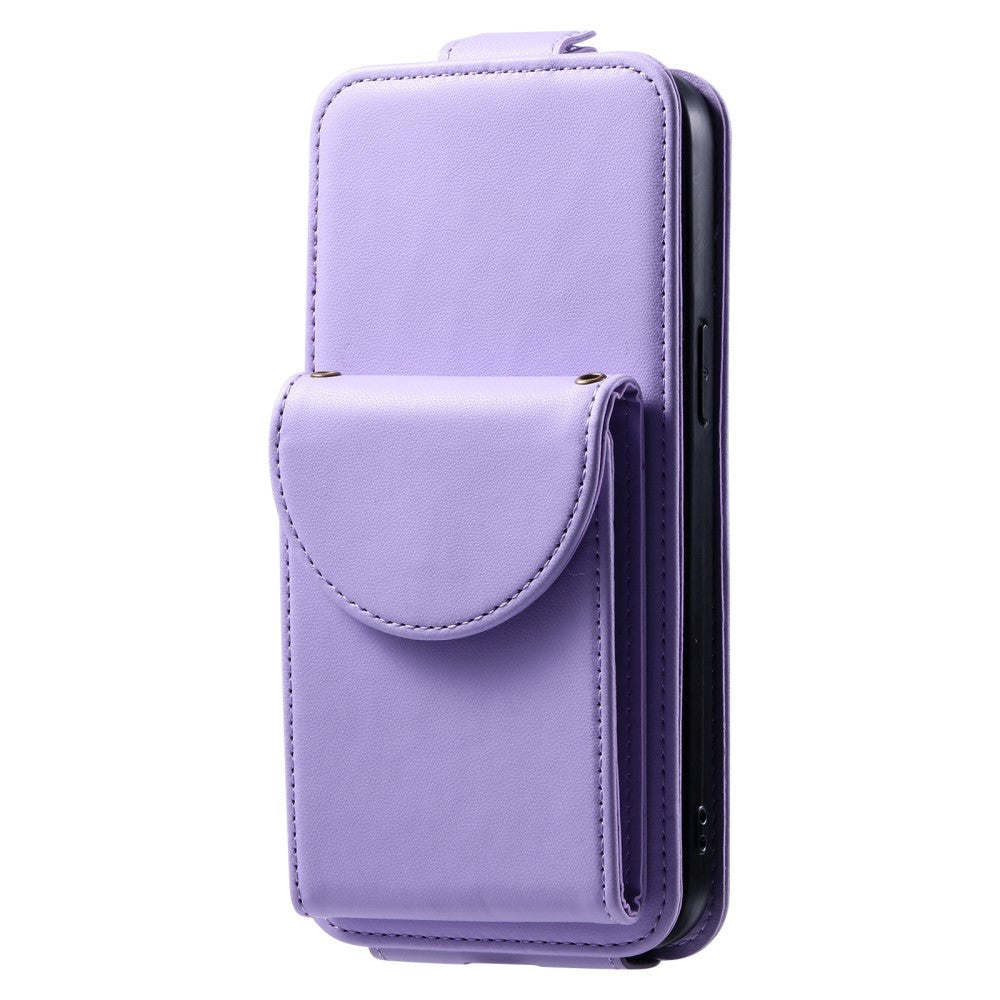 iPhone 15 Pro Max Vertical Faux Leather Flip Case with Wallet / Stand Function / Strap - Purple