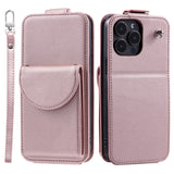 iPhone 15 Pro Max Vertical Faux Leather Flip Case with Wallet / Stand Function / Strap - Rose Gold