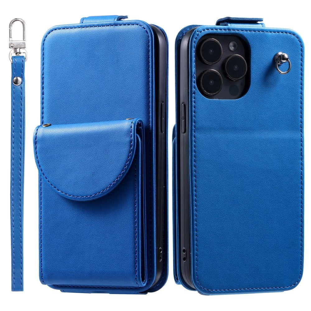 iPhone 15 Pro Max Vertical Faux Leather Flip Case with Wallet / Stand Function / Strap - Blue