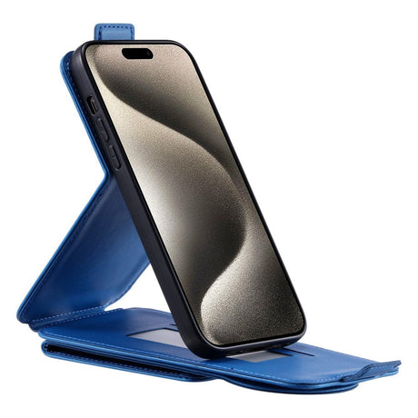 iPhone 15 Pro Max Vertical Faux Leather Flip Case with Wallet / Stand Function / Strap - Blue