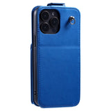 iPhone 15 Pro Max Vertical Faux Leather Flip Case with Wallet / Stand Function / Strap - Blue