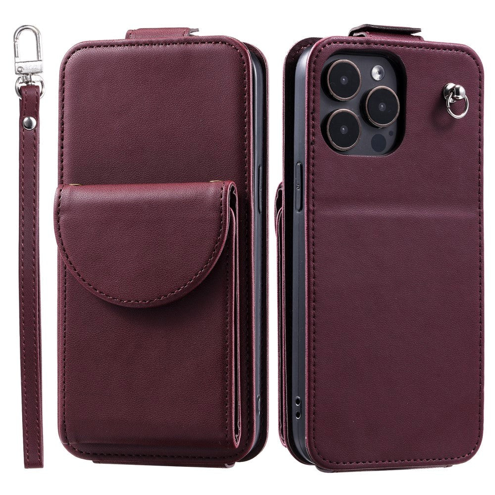 iPhone 15 Pro Max Vertical Faux Leather Flip Case with Wallet / Stand Function / Strap - Red