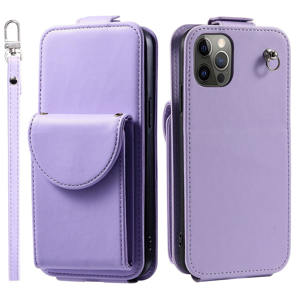 iPhone 12 / 12 Pro Vertical Faux Leather Flip Case with Wallet / Stand Function / Strap - Purple